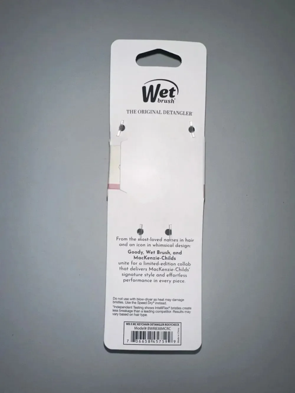 Wet brush x Mackenzie-Childs Keychain Detangler Brush White Pink Rosy Check